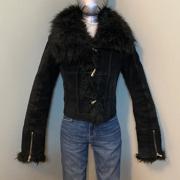 Baby Phat Black Leather Jacket with Faux Fur - Picture 6 of 15